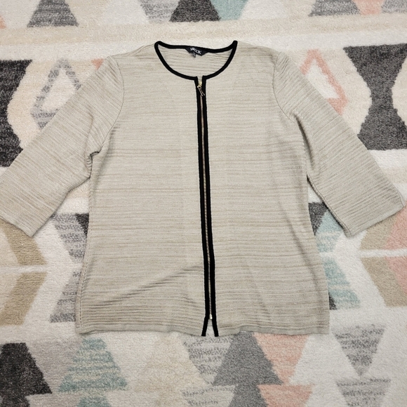 Mosook Beige Knit Sweater Cardigan Zip Size Medium - Picture 1 of 7